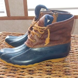 Brown and Blue Sperry Boots